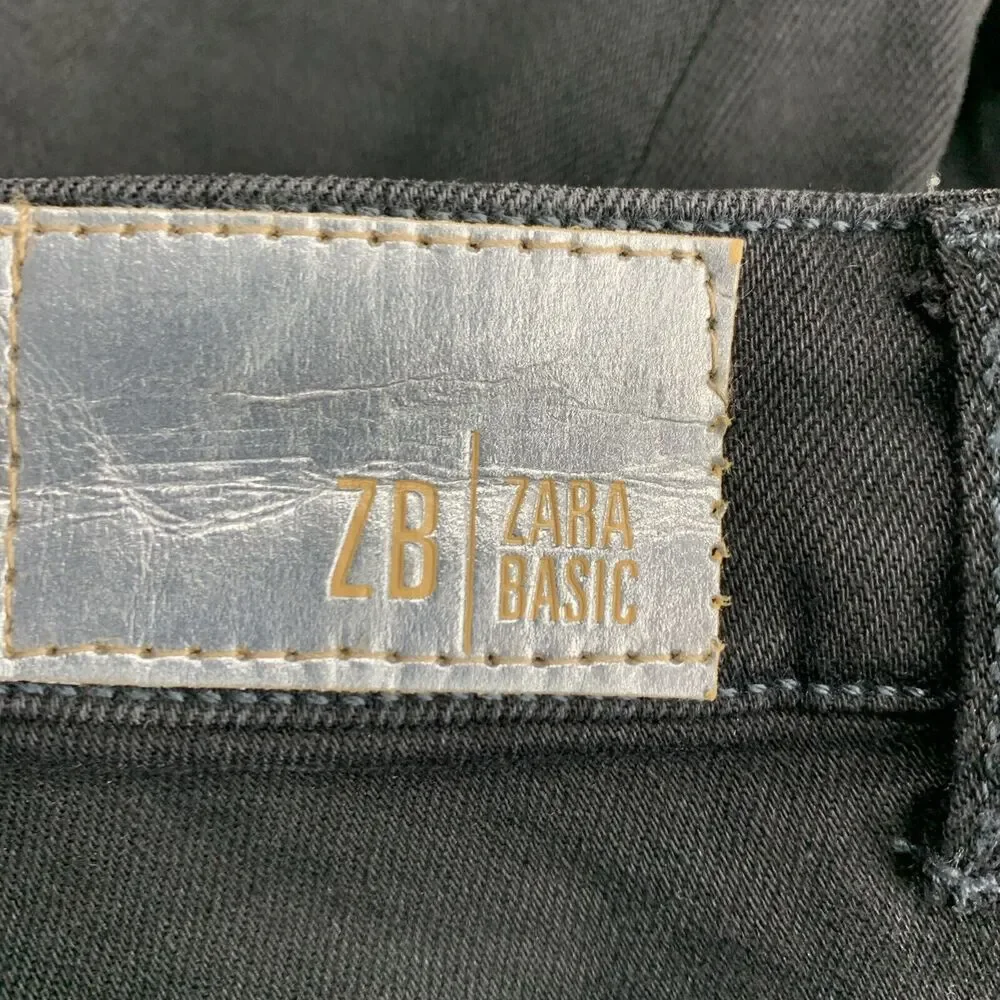 Zara Denim Womens 6 Jeans‎ Studded Moto Biker Whimsy Goth Stretch Fringe Black